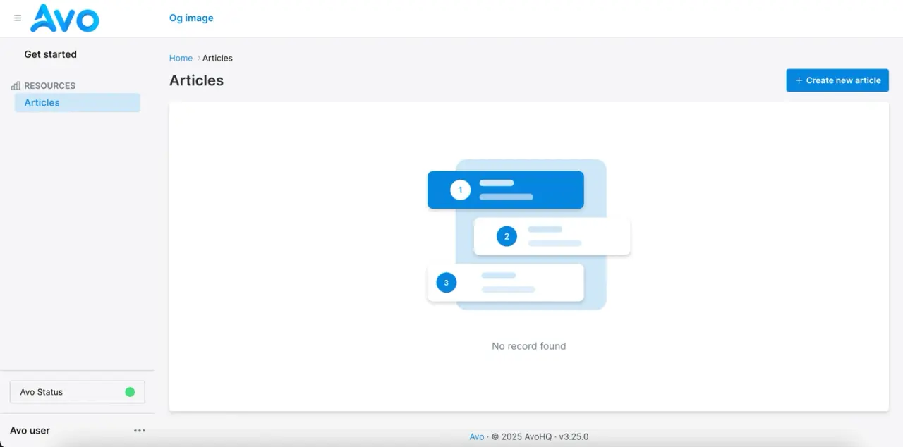 Avo admin panel article index