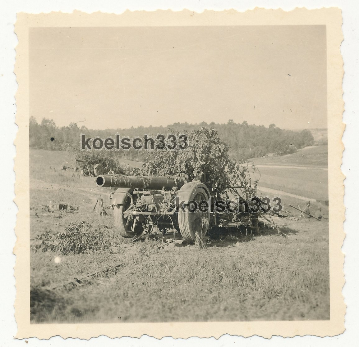 Foto feldmäßig getarnte 21cm Mörser in Feuerstellung an der Ostfront 1941
