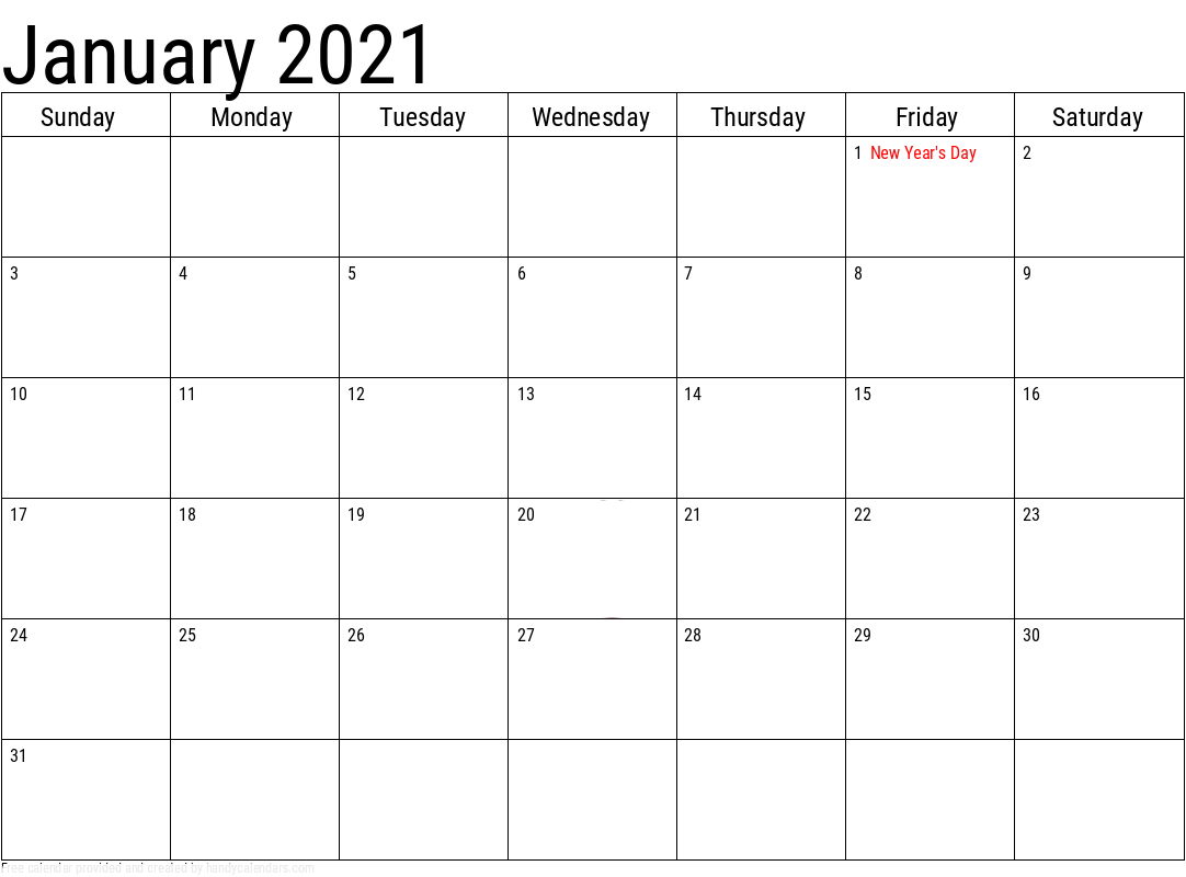 Calendar Blanks 2021