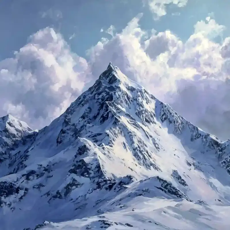 Majestic Snowy Mountain Peak Painting-4