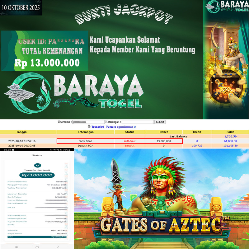 Rp. 13.000.000.- WD LUNAS DI BARAYATOGEL