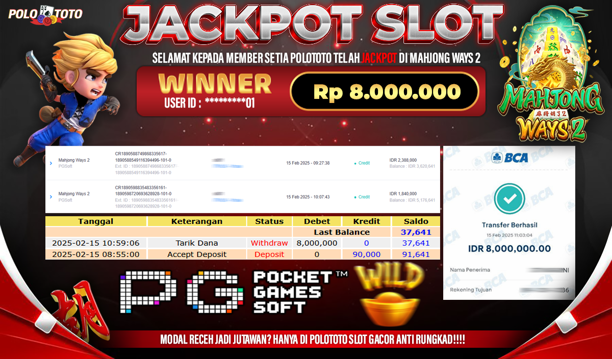 POLOTOTO JACKPOT SLOT MAHJONG WAYS 2 Rp.8.000.000,-