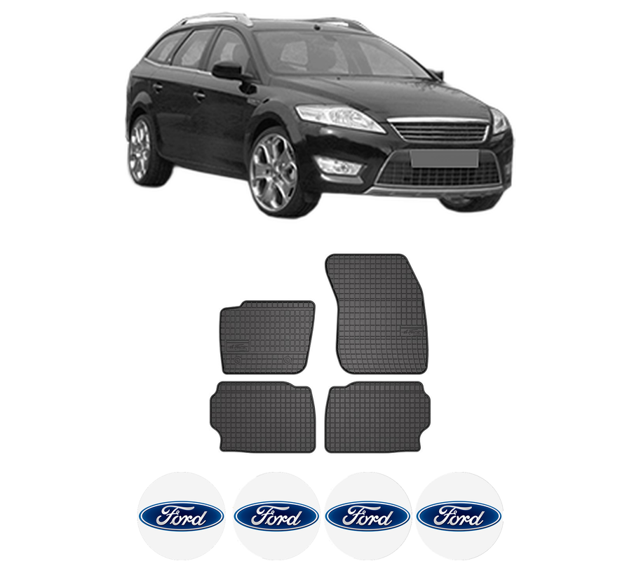 Set covorase presuri FORD MONDEO IV din 2006-2014, auto, din cauciuc thermoplastic, 4 Stickere auto cu FORD