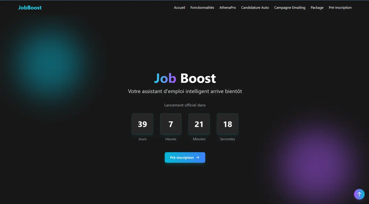 Landing page Job Boost - Application startup