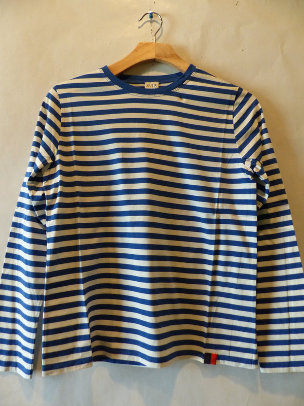 KULE THE MODERN LONG TRUE BLUE/CREAME LONG SLEEVE LIGHTWEIGHT SHIRT SIZE SMALL