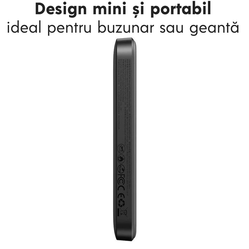 Baterie externa cu incarcare wireless Joyroom W020 Mini, 20W, 1xUSB-C, 1xUSB, PD, QC3.0, 5000 mAh, Incarcare rapida, Negru baterie joyroom jr w020 mini compatibil magsafe 5000mah fast charge 15w 20w usb c negru 19