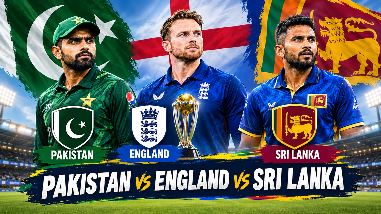 Pakistan, England and Sri Lanka cricket teams promoting the ODI Tri-Series 2026 in Rawalpindi and Lahore