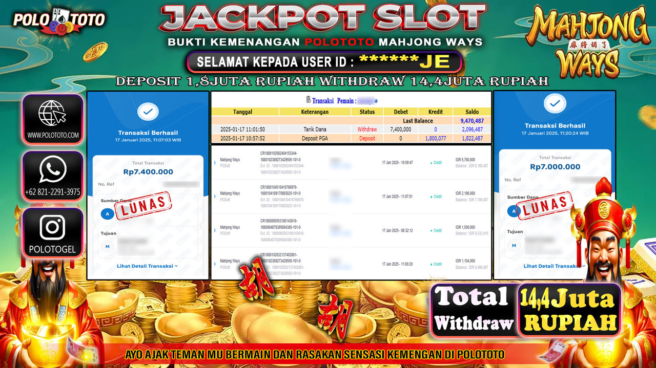 POLOTOTO JACKPOT SLOT MAHJONG WAYS Rp.14,400.000,-
