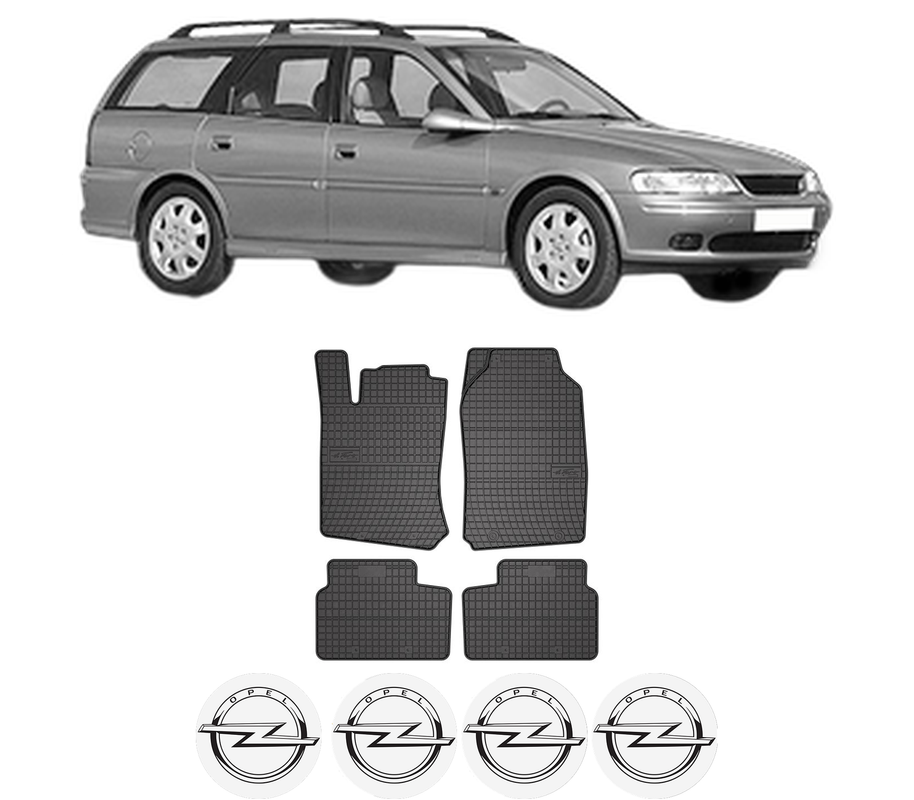Set covorase presuri OPEL VECTRA B Estate (J96) din 1996-2003, auto, din cauciuc thermoplastic, 4 Stickere auto cu OPEL