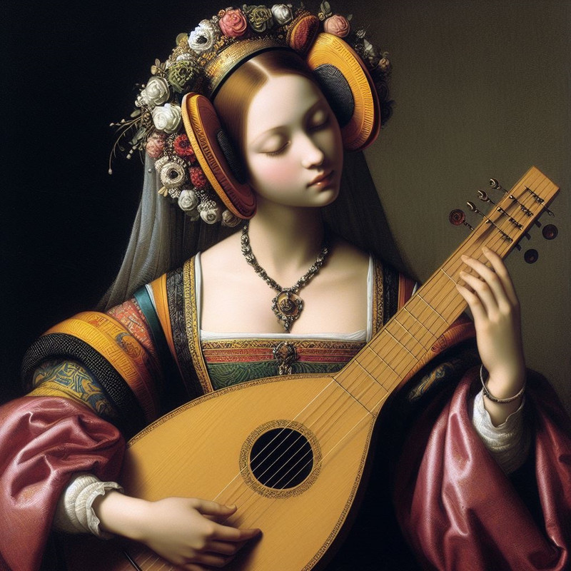 A renaissance lady playing a lute
