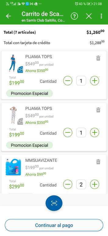 Sam's, scan and go pijama para dama Tops & bottoms 4pz azul y gris
