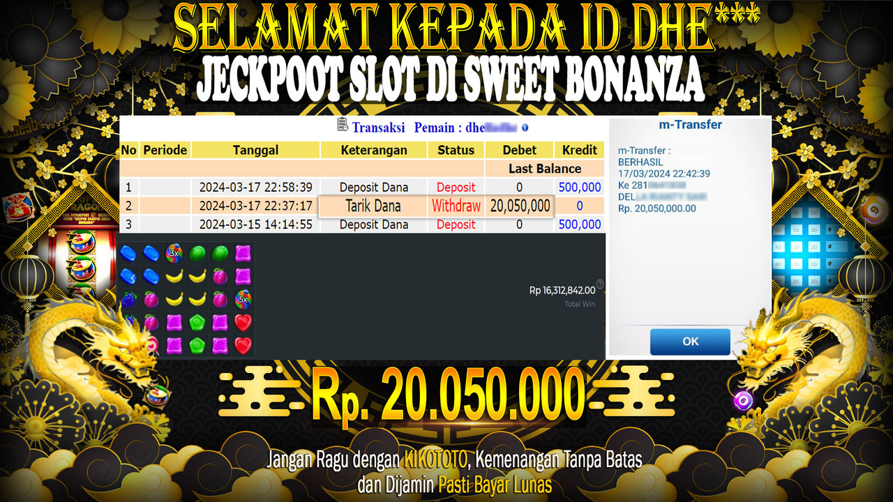 JECKPOT !! MODAL KECIL DAPAT MENANG BESAR DI SLOT ONLINE SWEET BONANZA SEBESAR Rp 20,050,000 LANGSUNG DAN TANPA BASA BASI DI BAYAR KIKOTOTO !!!