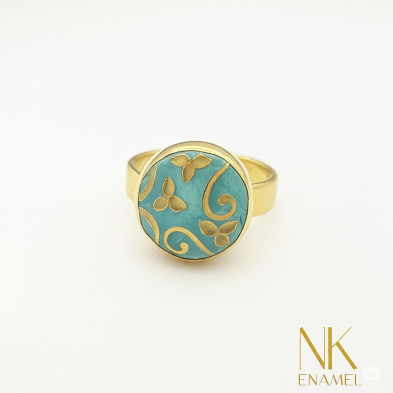 Minankari Ring Blue Melody, Gold Plated Sterling Silver, Georgian Jewelry - handmade cloisonne enamel