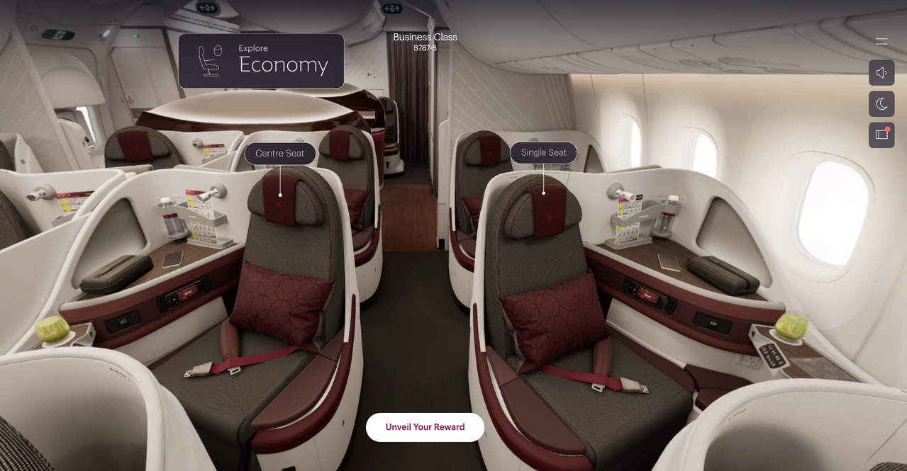 Qatar QVerse virtual Qsuite cabin view