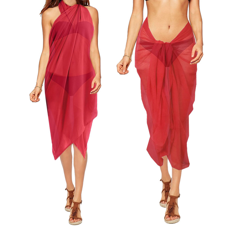 Sarong Swimsuit Chiffon Long Beach Wrap Skirt Sheer Scarfs Coverup Bathing Suit - Picture 13 of 42