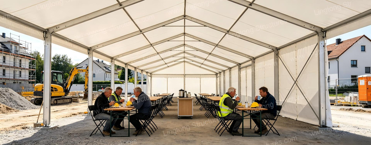 Lingtong worker rest tent with aluminum frame and PVC cover for industrial outdoor rest areas