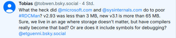 Hyperinflation bei App-Dateigröße (Sysinternals)