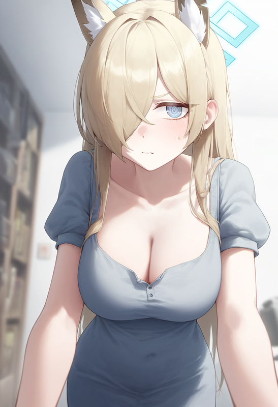 depth of field, 1girl, kanna (blue archive), collarbone cleavage, short sleeves, s-2747214221