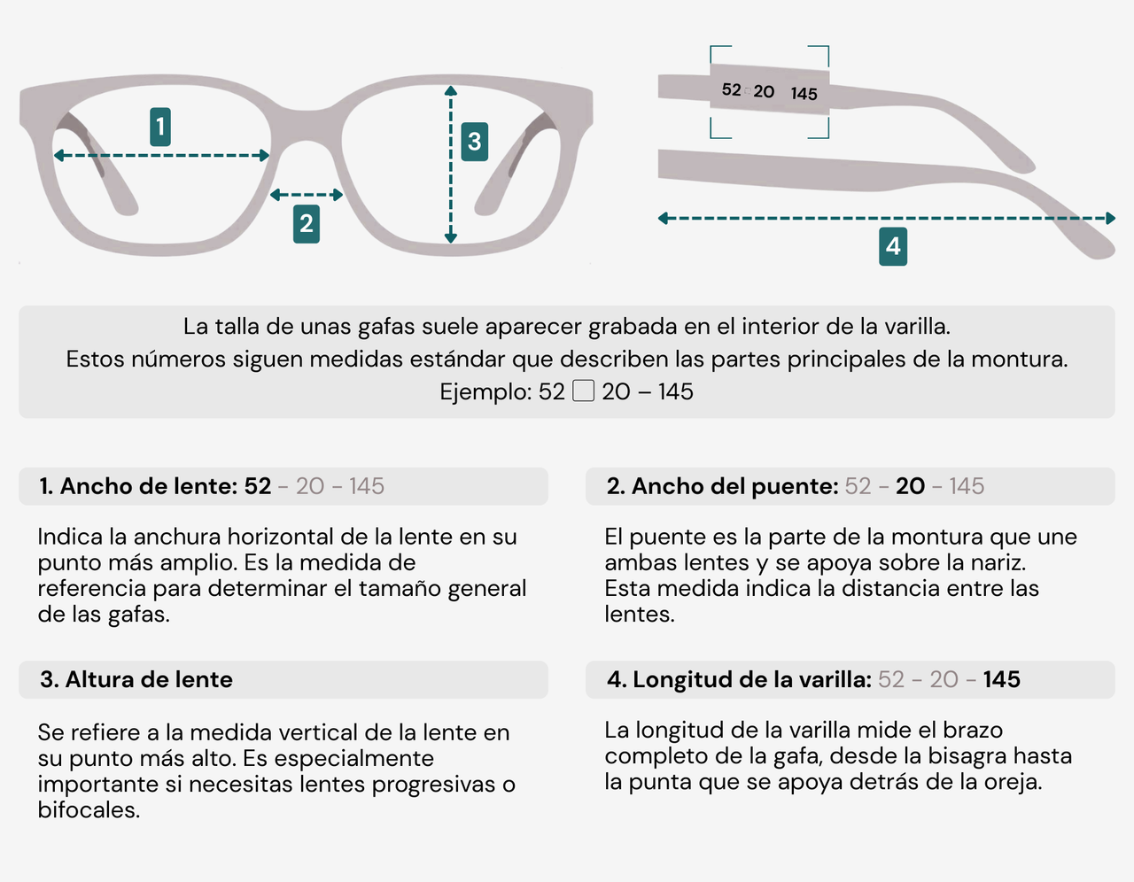 Guía de tallas de gafas