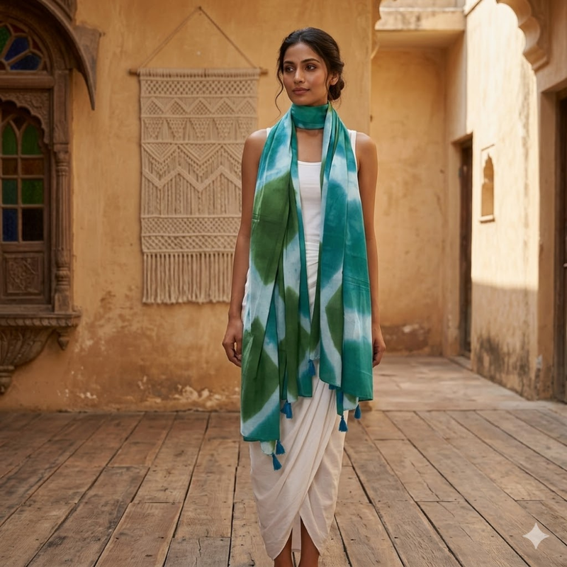 Aqua Green Tie & Dye MulMul Cotton Dupatta
