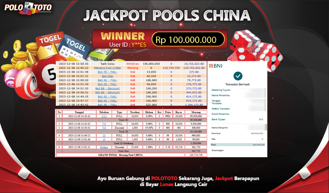 BUKTI PEMBAYARAN JACKPOT DIPOLOTOTO DIBAYAR LUNAS!!!
