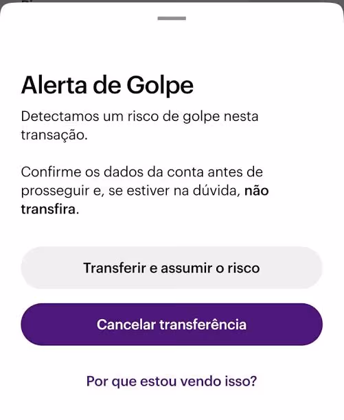 Exemplo de alerta preventivo do banco