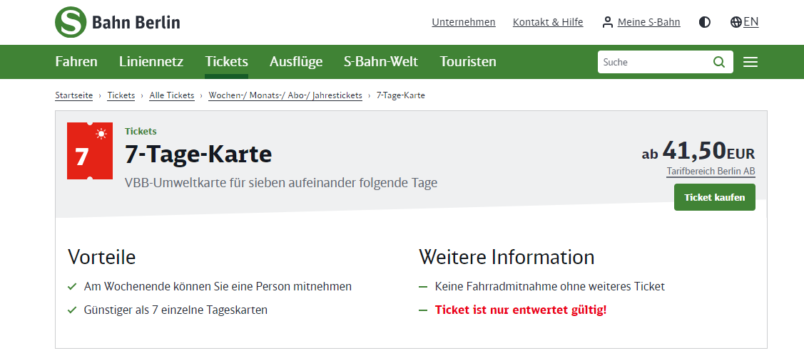 7-Tage-Karte: S-Bahn, metro, autobuses, tranvías y ferries! - Transporte en Berlín - Alemania - Forum Germany, Austria, Switzerland