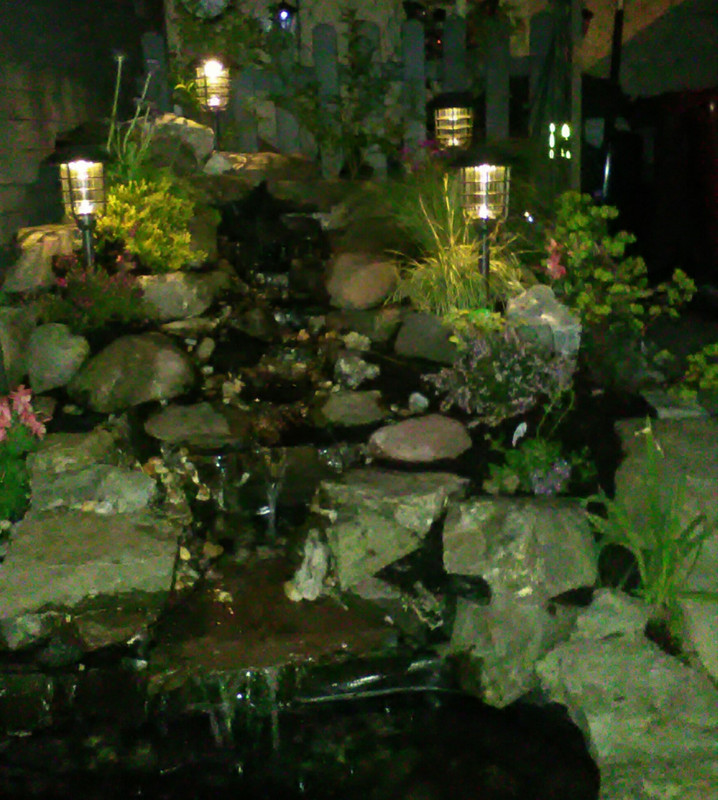 waterfall and lanterns