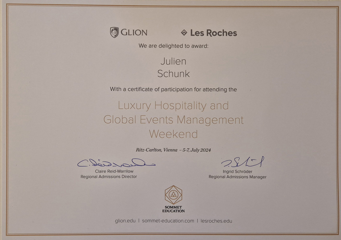 Julien Schunk - Luxury Hospitality and Global Events Management Weekend