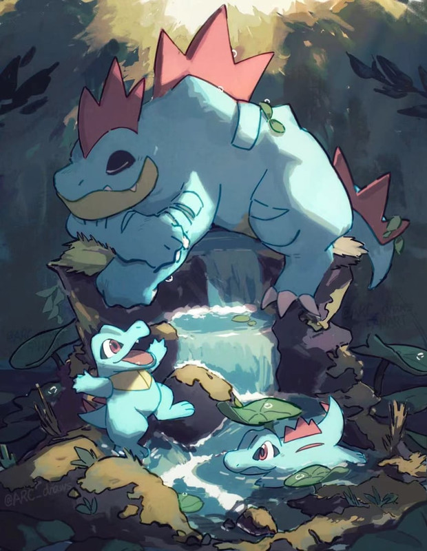totodile-and-feraligatr-pokemon-drawn-by