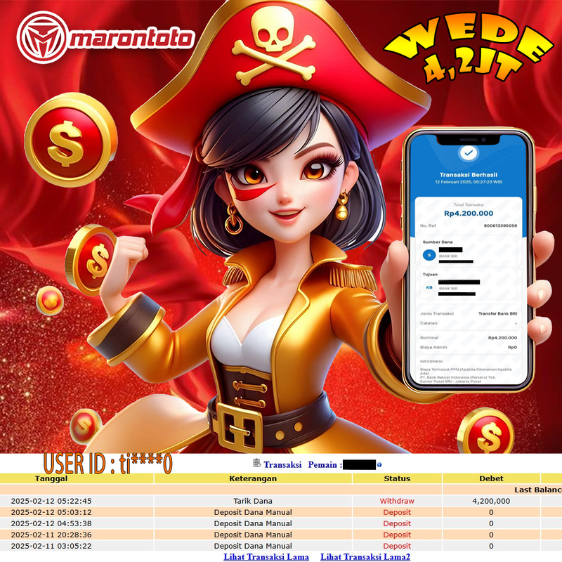 Bukti Kemenangan Member Marontoto Sebesar 4.200,000 JuTa