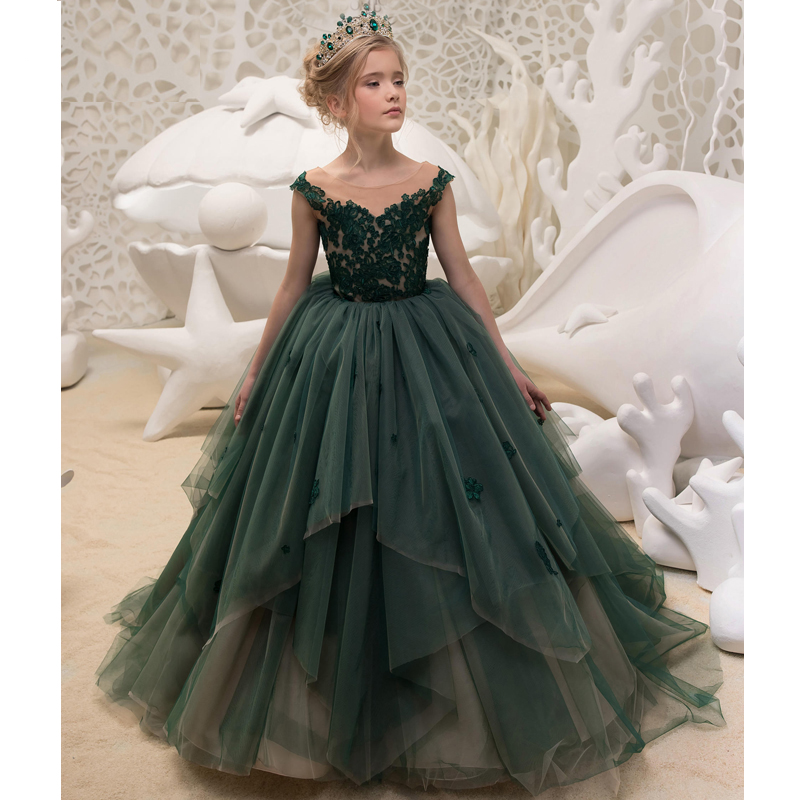 Flower girl formal dress dark green 110-160cm | SWEET MOMMY