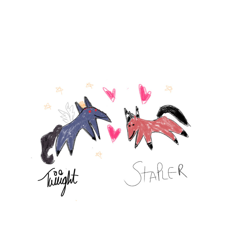 Drawing of Blitz and Stolas horses