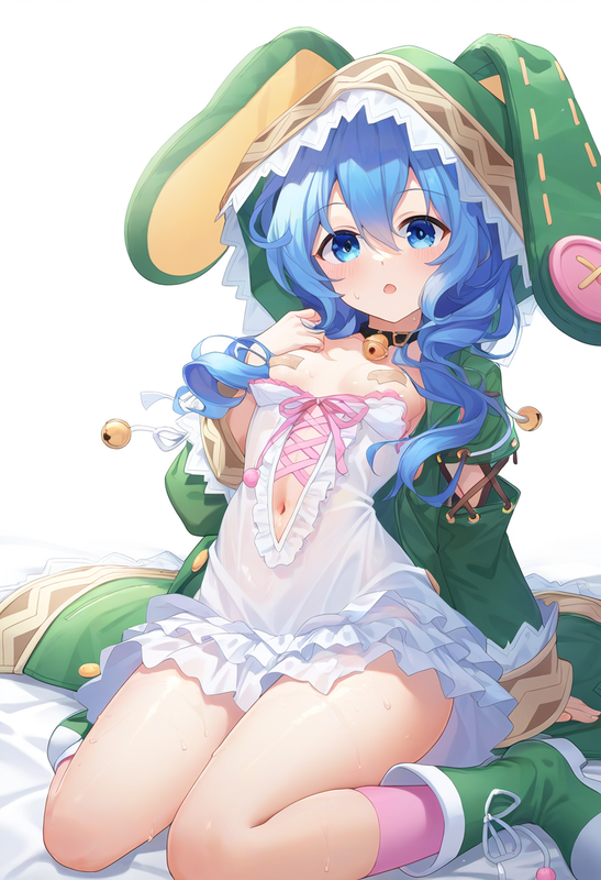 1girl, yoshino (date a live), blue hair, blue eye, Green Coat, animal hood down, s-1709762090