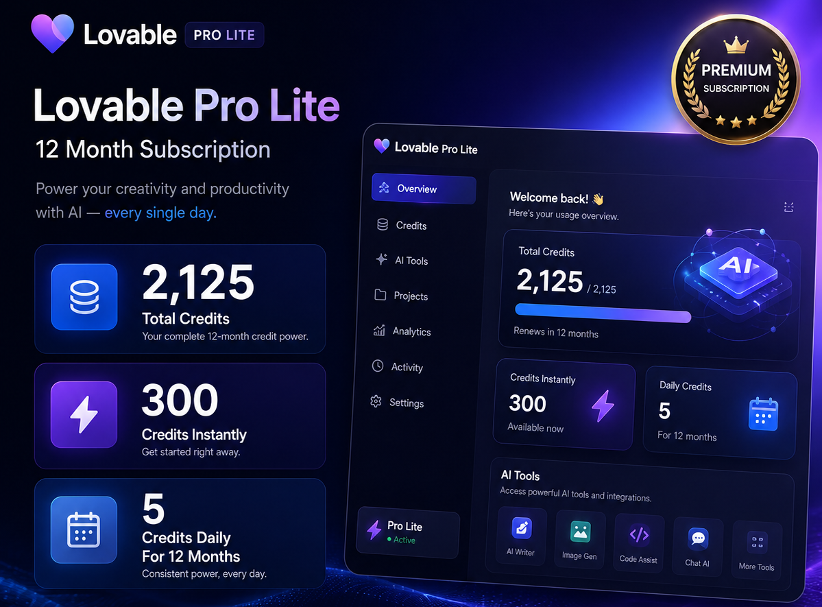 Lovable Pro Lite – 12 Month Subscription