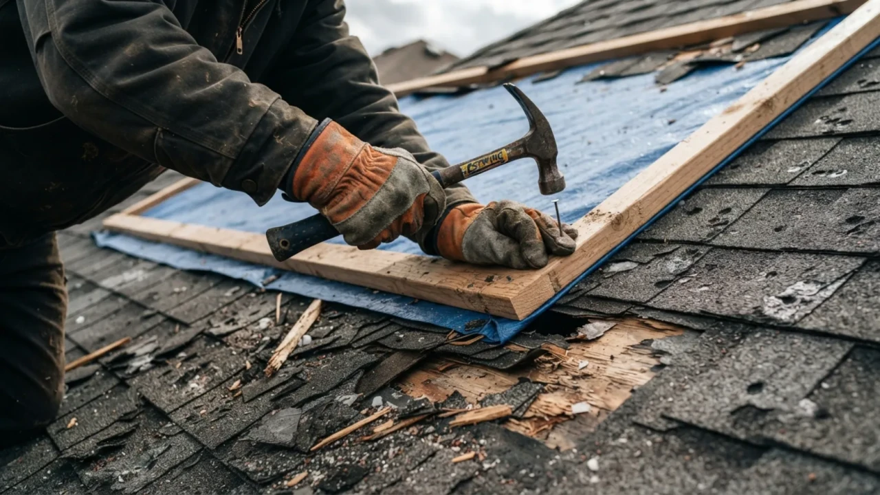 Emergency roof tarp installation San Antonio after storm damage hail