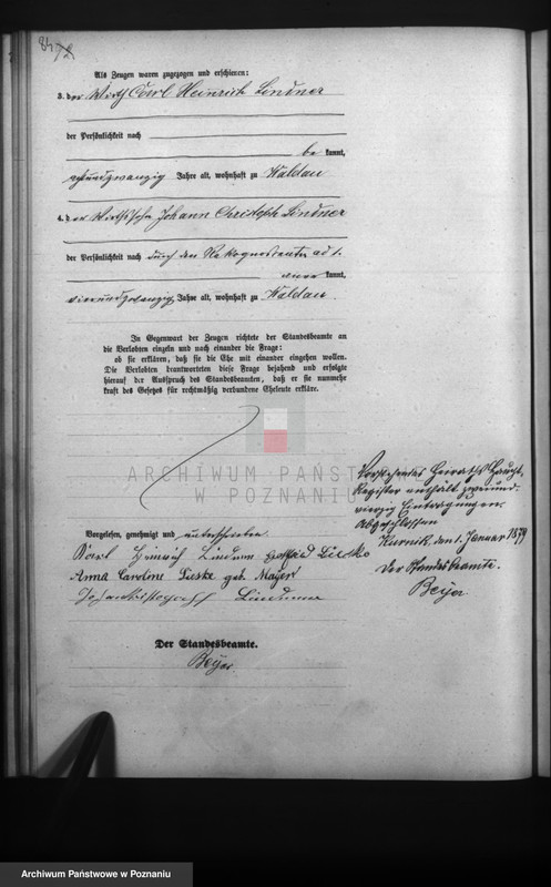 1878 Kórnik m Lieske Johann Gottfried Meyer Anne Caroline Ernestyne cz. 2 akt 42 -53_1876_0_2_16_162