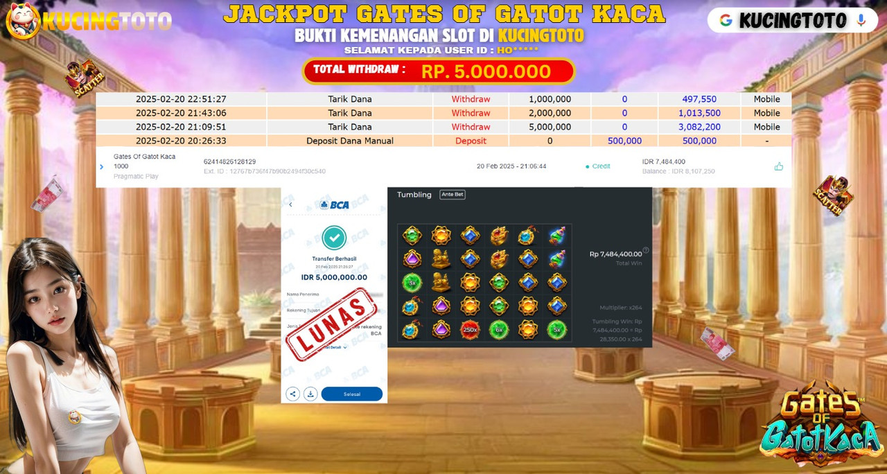 KUCINGTOTO JACKPOT SLOT GATES OF GATOT KACA RP.5.000.000.,- LUNAS