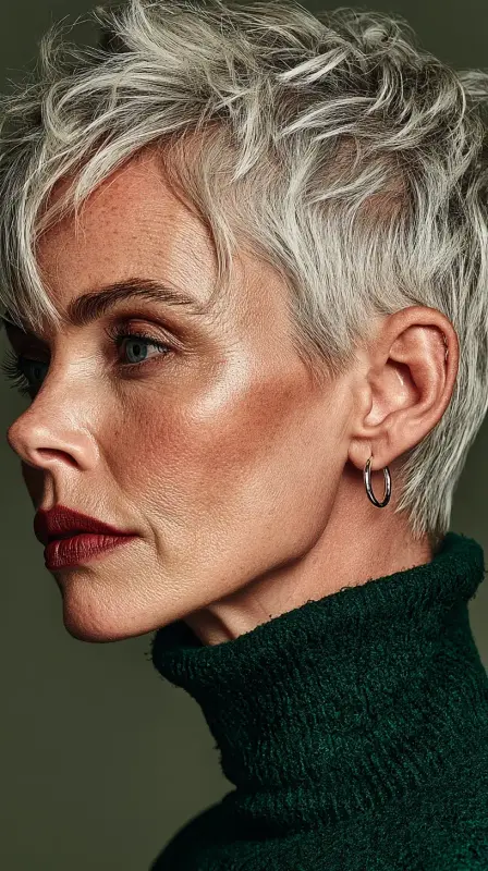 Effervescent Silver Pixie: The Ageless Transformation - Hairstyles for Women Over 60 with Thin Hair
