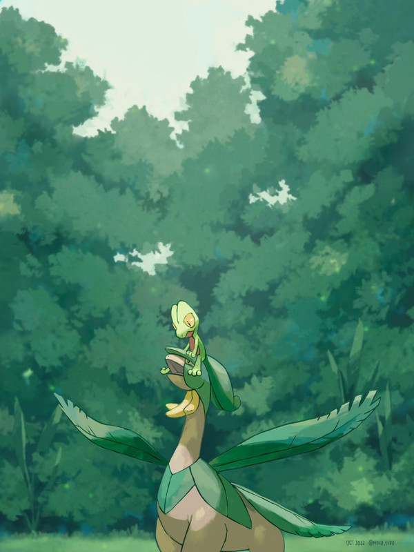 treecko-and-tropius-pokemon-drawn-by-mok