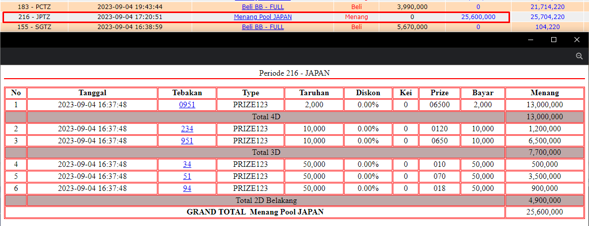 Bukti JP togel hari ini