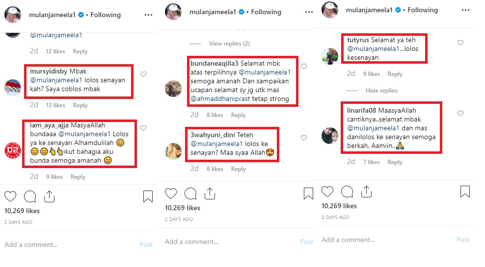 Ucapan selamat yang membanjiri unggahan Mulan Jameela