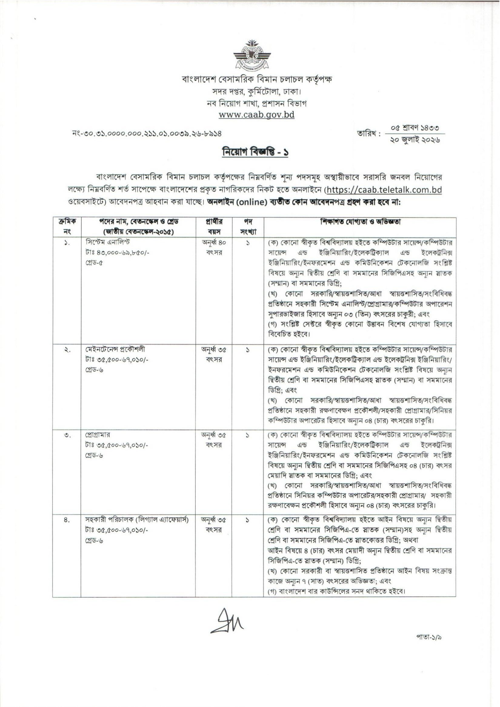 caab.teletalk.com.bd Apply CAAB Job Circular 2026 16 CAAB Job Circular 2026 PDF 1