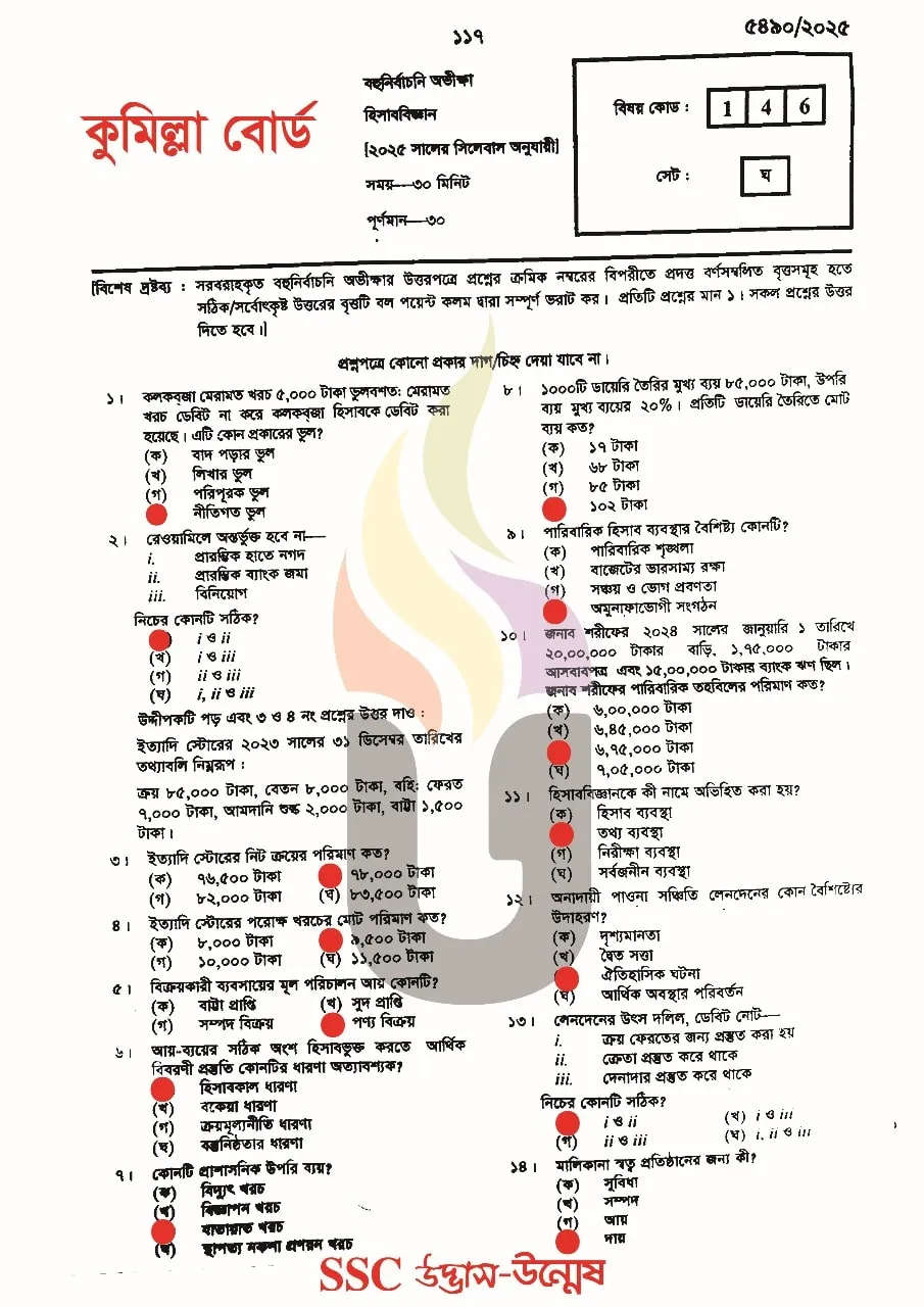 Accounting MCQ Solution 2025 Comilla Board