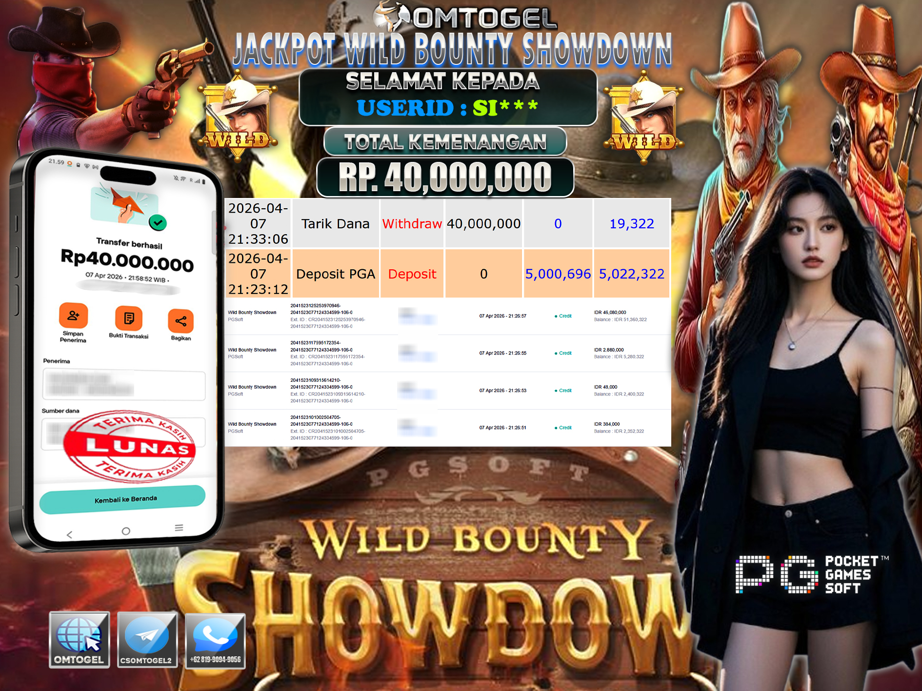 OMTOGEL JACKPOT PG SOFT WILD BOUNTY SHOWDOWN, 40 JUTA DI BAYAR LUNAS ,-