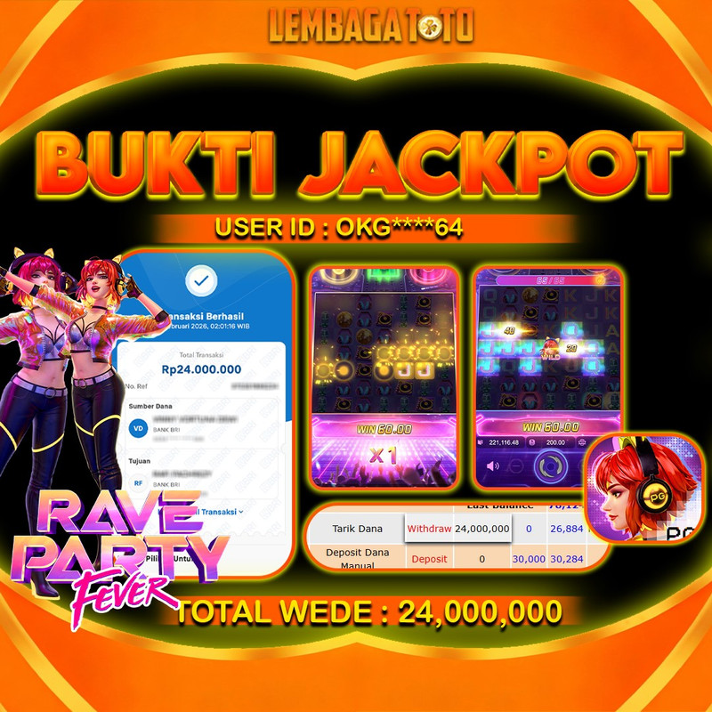 BUKTI JACKPOT 05 FERBUARY LEMBAGATOTO RAVE PARTY FEVER Rp 24,000,000,- LUNAS