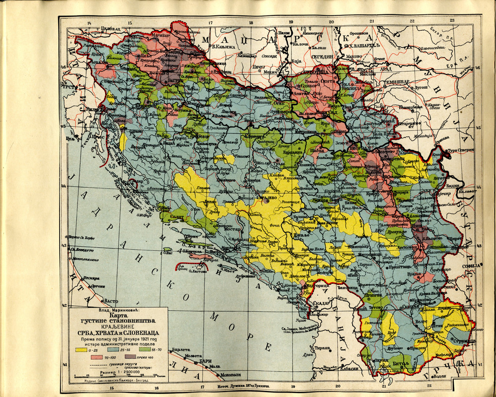 Karta gustine naseljenosti Kraljevine Srba, Hrvata i Slovenaca (1921)