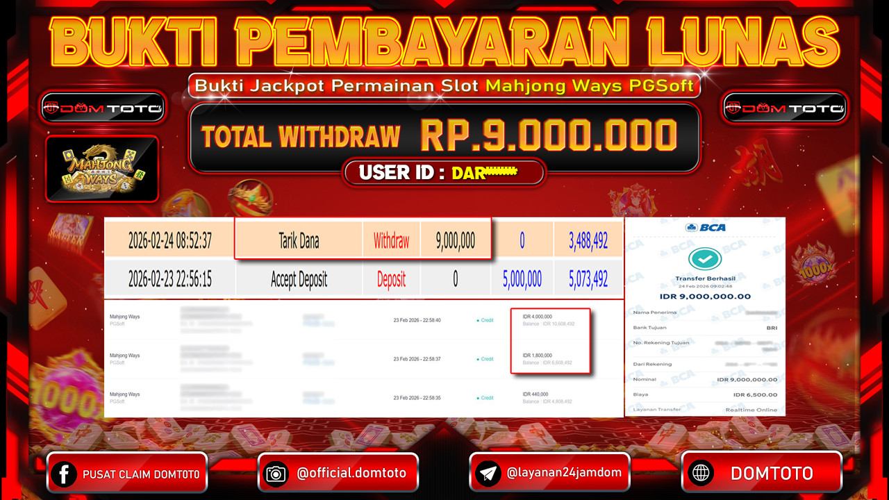 JACKPOT SLOT Mahjong Ways PGSoft 24 FEBRUARI 2026