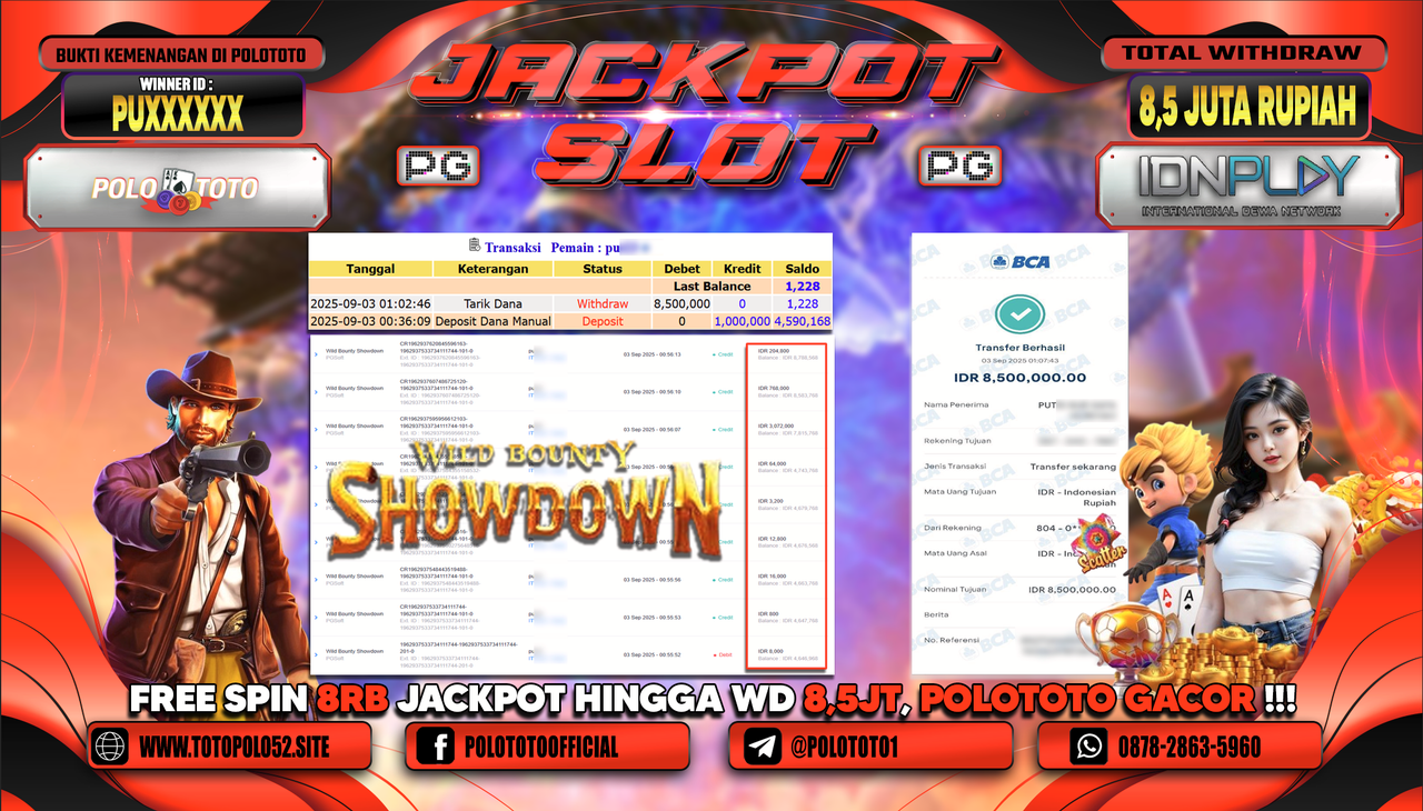 POLOTOTO JACKPOT SLOT WILD BOUNTY SHOWDOWN Rp.8.500.000,-