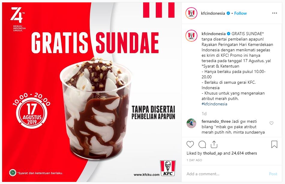 Promo gratis Sundae di KFC